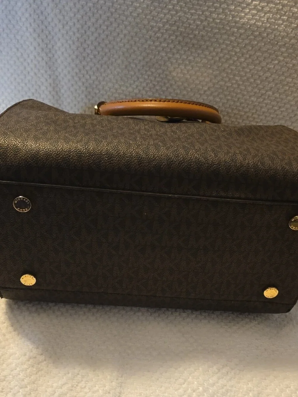 Michael Kors Brown and Tan Monogram Satchel Bag